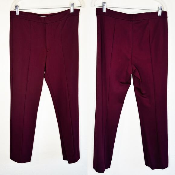Vince Tapered Stove Pipe Pintuck Seamed Burgundy Ponte Knit Pants Trousers 10 - Picture 2 of 15